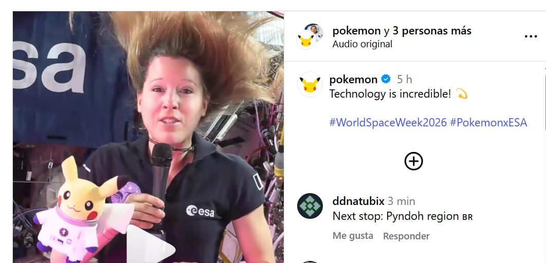 La cuenta de Instagram de Pokémon publicó un video en el que se puede ver un peluche de Pikachu flotar debido a la microgravedad. (Instagram/Pokemon)