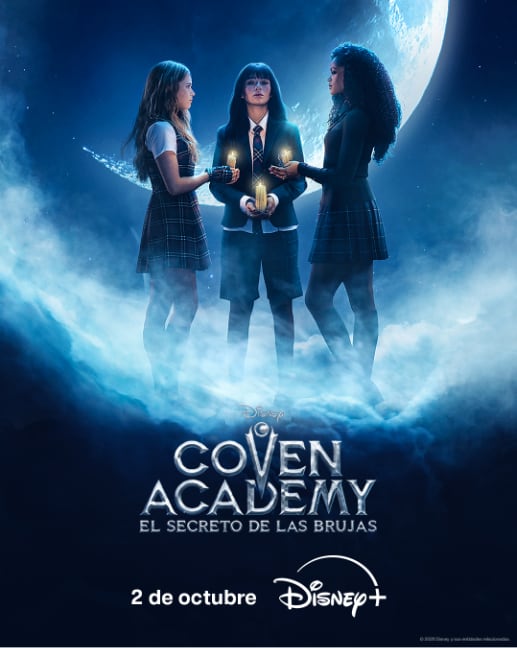 El cartel oficial de la serie Coven Academy anuncia su estreno el 2 de octubre en la plataforma Disney+. (Disney+)