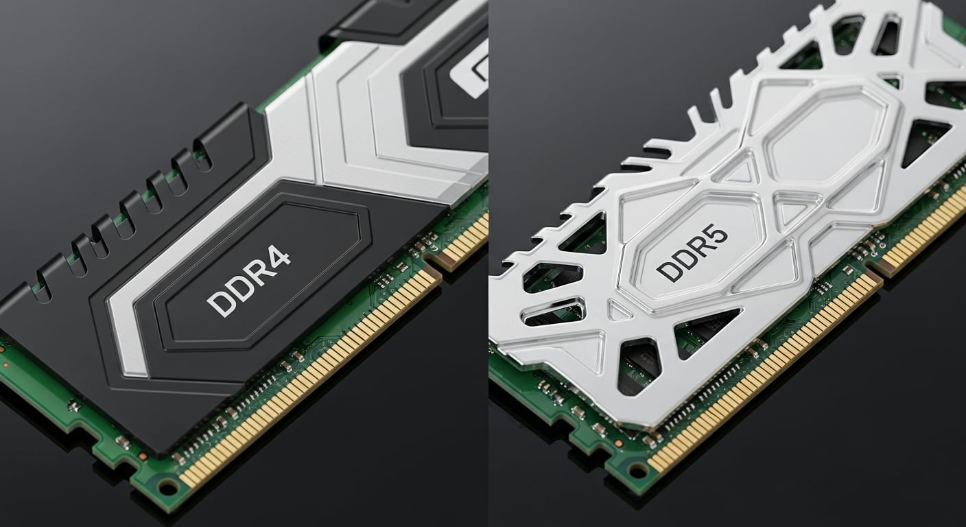 Una vista detallada muestra los módulos de memoria RAM DDR4 y DDR5, resaltando las diferencias estéticas y funcionales que distinguen a estas dos generaciones clave en la tecnología informática actual. (Imagen Ilustrativa Infobae)