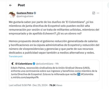 Gustavo Petro salió en defensa de Edwin Palma - crédito @petrogustavo