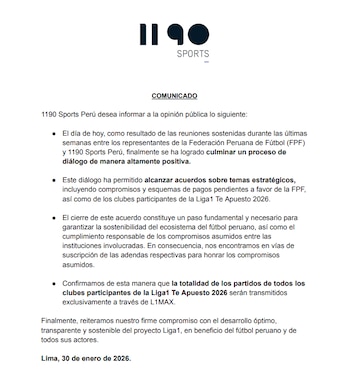 Comunicado de 1190 Sports