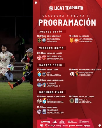 Programación de la fecha 11 del Torneo Clausura de la Liga 1 2026.