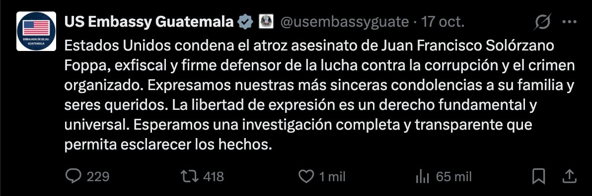Embajada de Estados Unidos en Guatemala (Twitter/X)