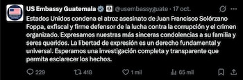 El abogado Juan Francisco Solórzano Foppa y Gustavo Adolfo Aguilar Gamarro murieron el sábado 17 de octubre tras un ataque armado en el Campo Marte.