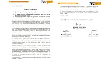 Comunicado del Gobierno Petro aclarando que los diálogos de paz son con la Cneb y no con la Segunda Marquetalia - crédito Consejería Comisionado de Paz