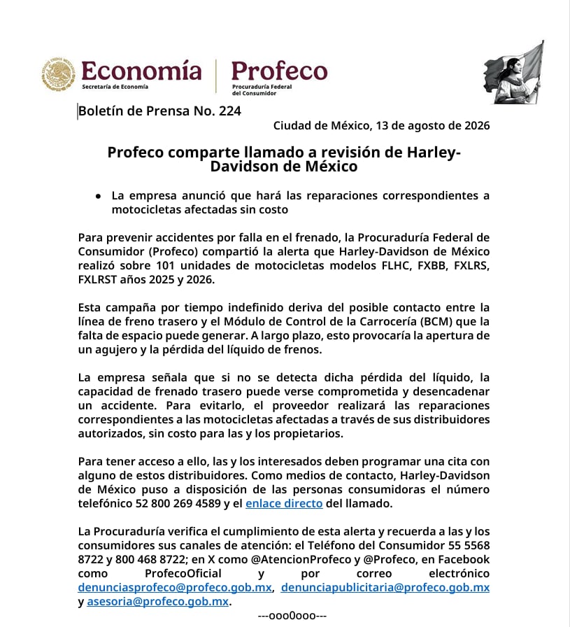 Comunicado de Profeco. (captura de pantalla)