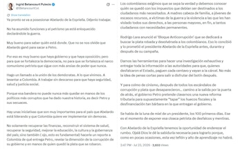 Em seu depoimento, Betancourt questionou o petrismo e confirmou que uma das prioridades da nova gestão é apresentar ao país um relatório sobre o estado em que recebe recursos e instituições – crédito @IBetancourtCol/X