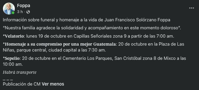 La familia convocó a un homenaje cívico en la Plaza de la Constitución frente al Palacio Nacional de la Cultura antes del sepelio. (Facebook)