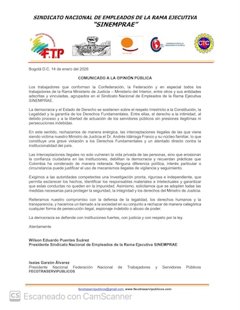 Con esta carta, los sindicatos