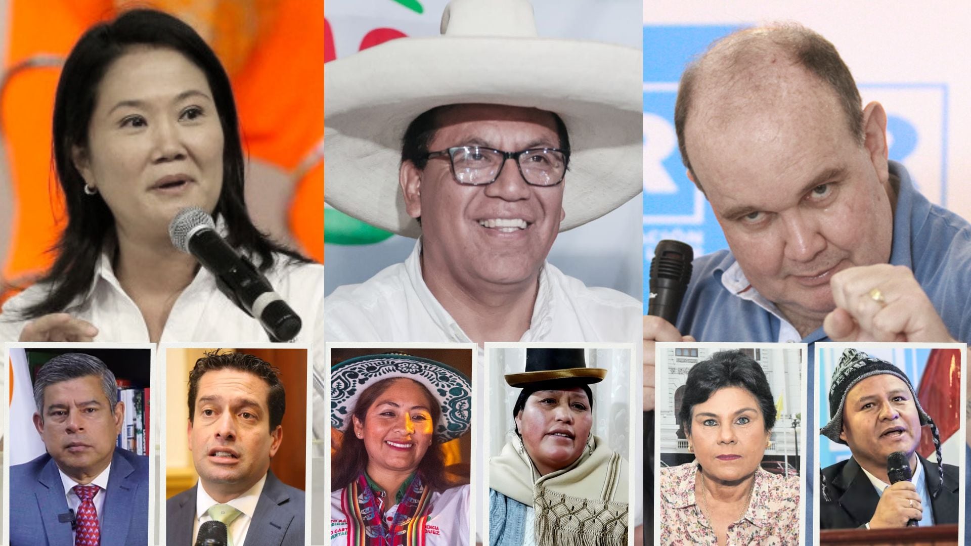 Los candidatos a la vicepresidencia de Fuerza Popular, Juntos por el Perú y Renovación Popular son presentados en un collage, destacando su participación clave de cara a las Elecciones 2026. (Infobae)