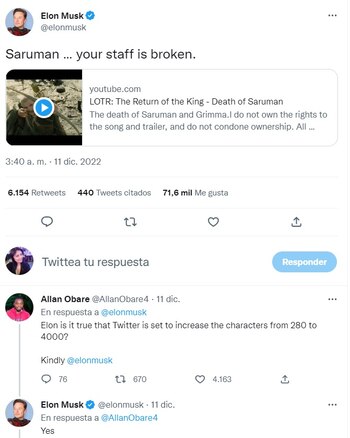 Elon Musk amplía caracteres en Twitter