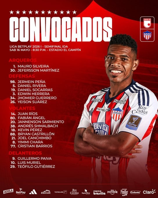 Jugadores convocados por el Junior para enfrentar a Santa Fe - crédito @JuniorClubSA/X