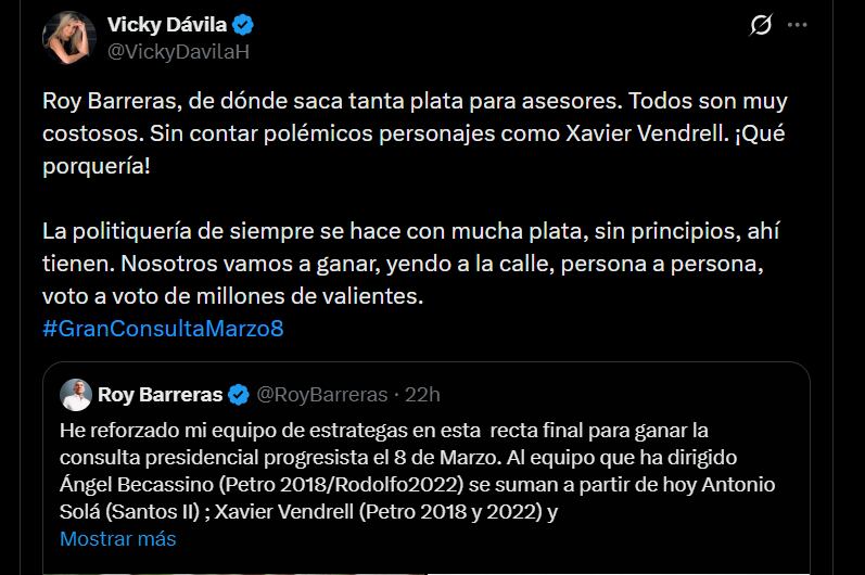 Vicky Dávila - crédito @VickyDavilaH/X