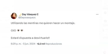 Day Vásquez advierte estar preparada para desacreditar cualquier intento de manipulación - crédito @Daycasquezc/X