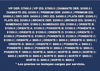 Precios mostrados por la boletera
