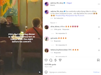 Kanye West captado en redes sociales durante una cena en Dani Brasserie (Instagram / @sabrina_life_story)