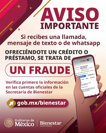 Los ofrecimientos de tarjetas o créditos no solicitados figuran entre las modalidades de fraude más reportadas en 2026.
(X/@Bienestar_CDMX)
