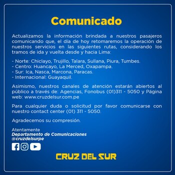 Comunicado Cruz del Sur