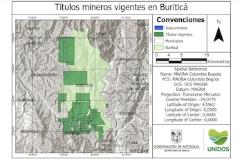 En el municipio de Buriticá hay 29 títulos mineros vigentes, cuatro subcontratos y 38 solicitudes de concesión