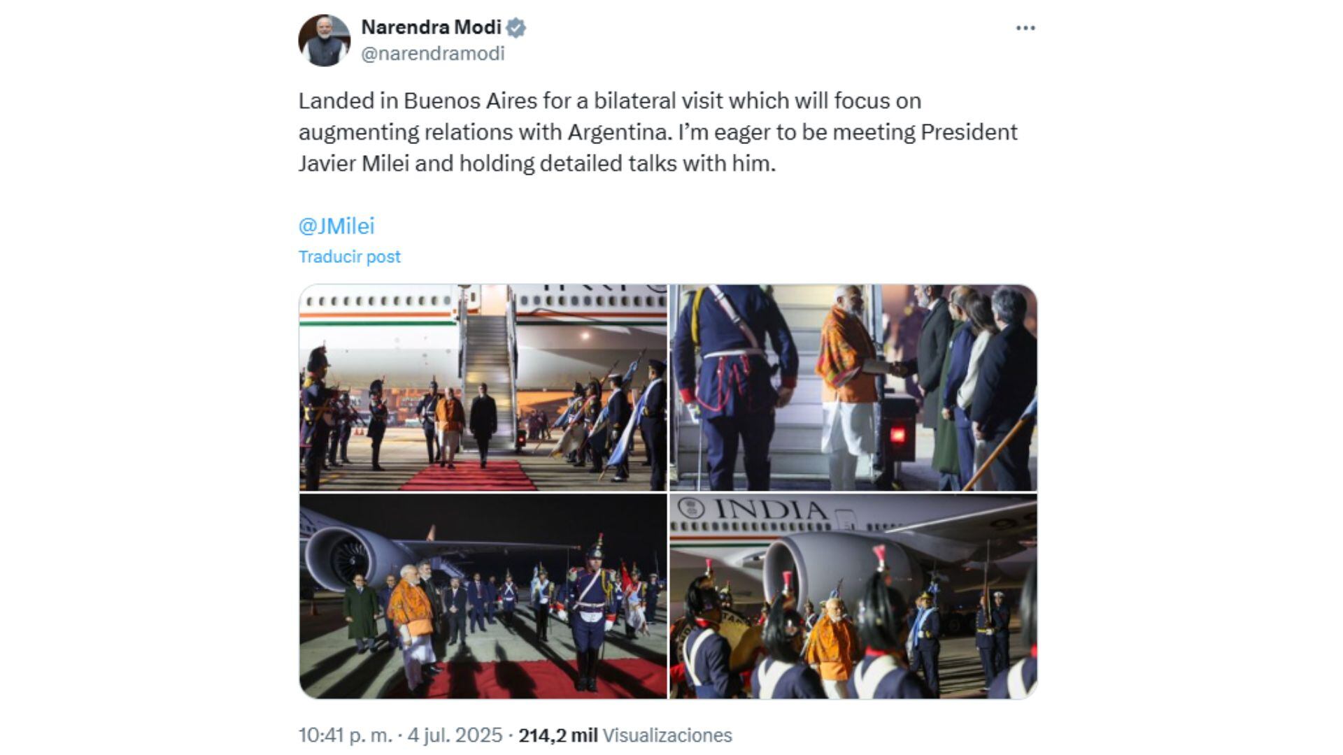 La publicación desde la cuenta de Narendra Modi (X: @narendramodi)