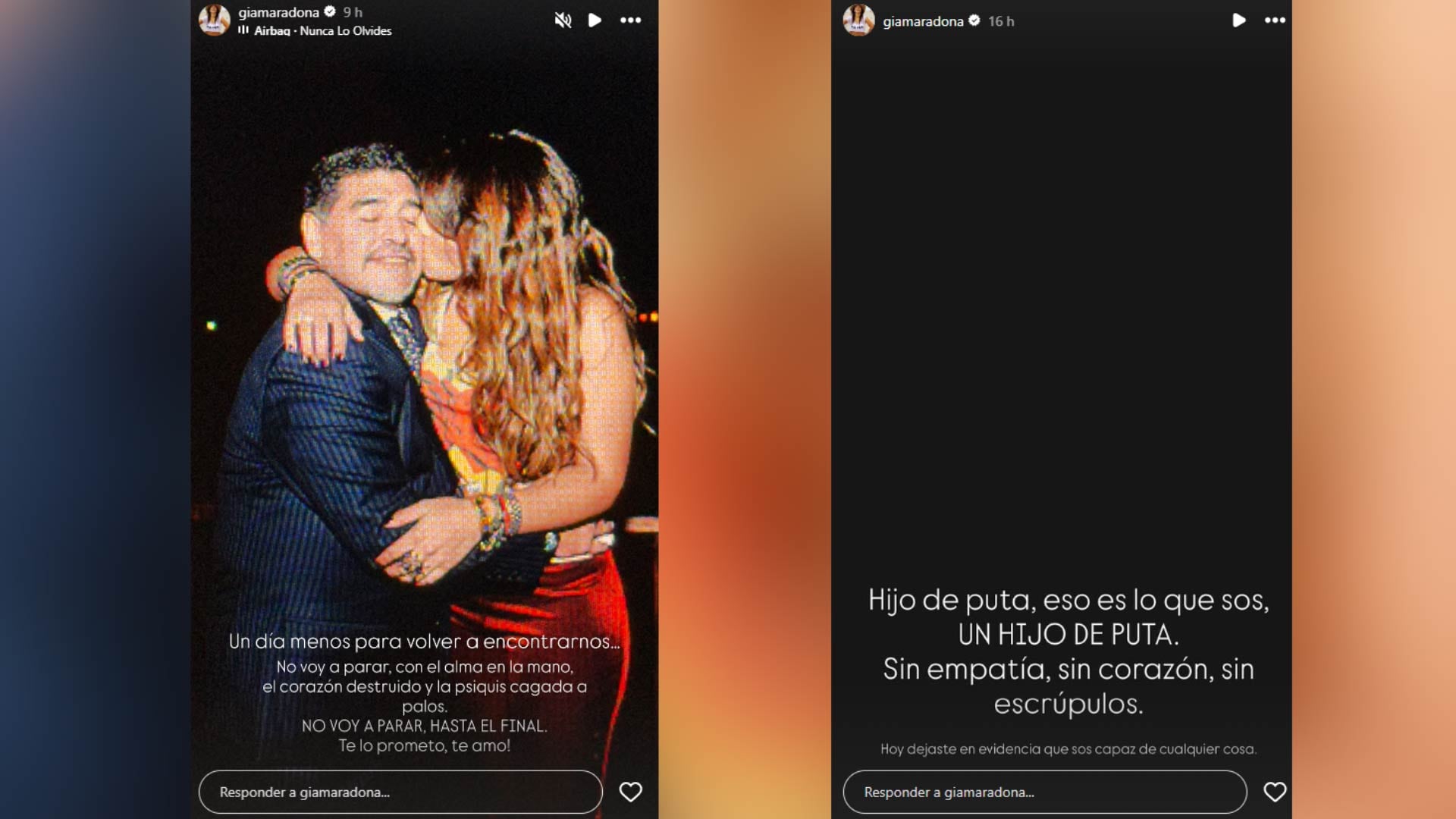 Gianinna Maradona publicó en sus historias de Instagram un emotivo recuerdo junto a su padre, Diego Maradona, y un duro mensaje de reproche dirigido a Leopoldo Luque