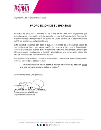 Julio Cesar Triana confirmó la suspensión del debate de moción de censura contra Jaime Andrés Beltrán - crédito Julio Cesar Triana