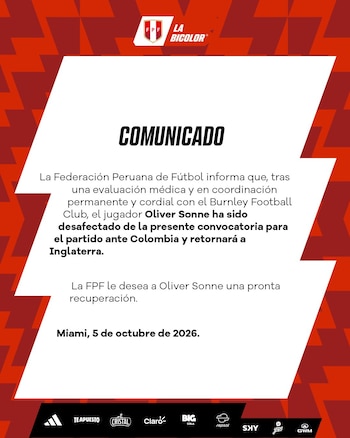 FPF explicó que la desafectación de Oliver Sonne se produjo luego de una evaluación médica.