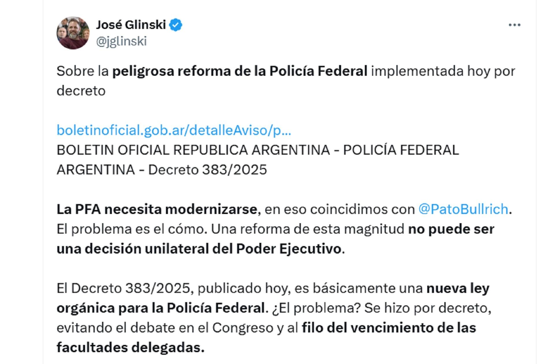 El ex titular de la PSA criticó la reforma