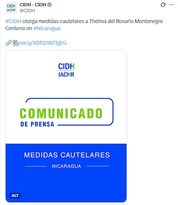 La CIDH señaló que Montenegro permanece incomunicada y bajo custodia del régimen sin información oficial sobre su paradero. (Cortesía: Comisión Interamericana de DDHH)
