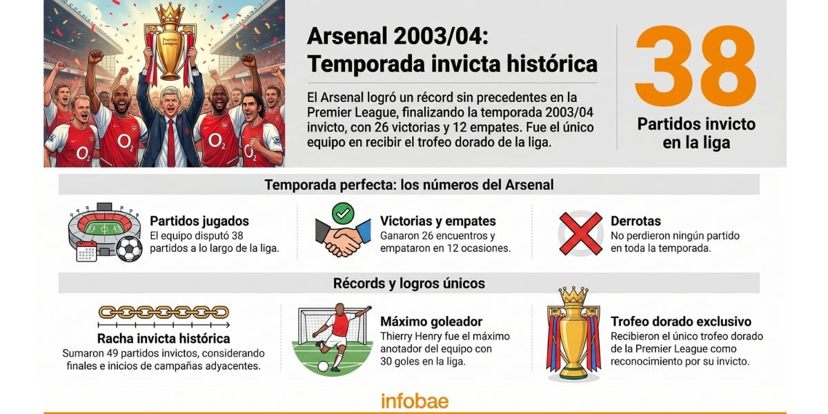 El Arsenal conquistó su único trofeo dorado al finalizar la temporada 2003/04 sin derrotas, con una campaña de 26 victorias y 12 empates (Imagen Ilustrativa Infobae)