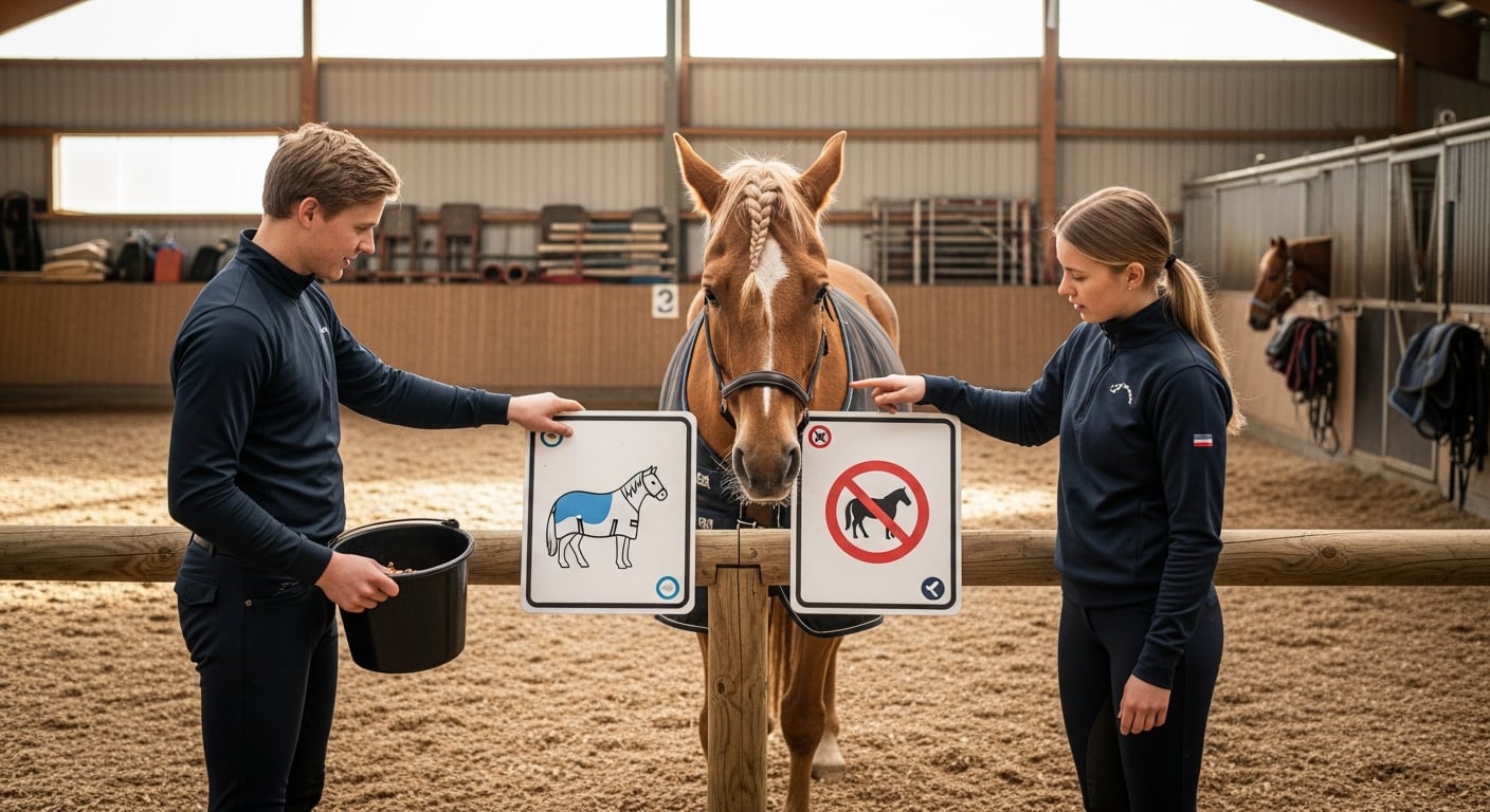 El proyecto HorseVoice propone a los caballos tomar decisiones sobre mantas, métodos de entrenamiento y equipamiento mediante símbolos visuales - (Imagen Ilustrativa Infobae)