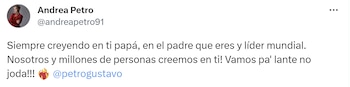 Mensaje de Andrea Petro en