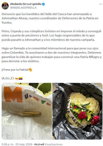 Abelardo de la Espriella pidió atención internacional tras intimidaciones a su equipo en Valle del Cauca - crédito @ABDELAESPRIELLA/X