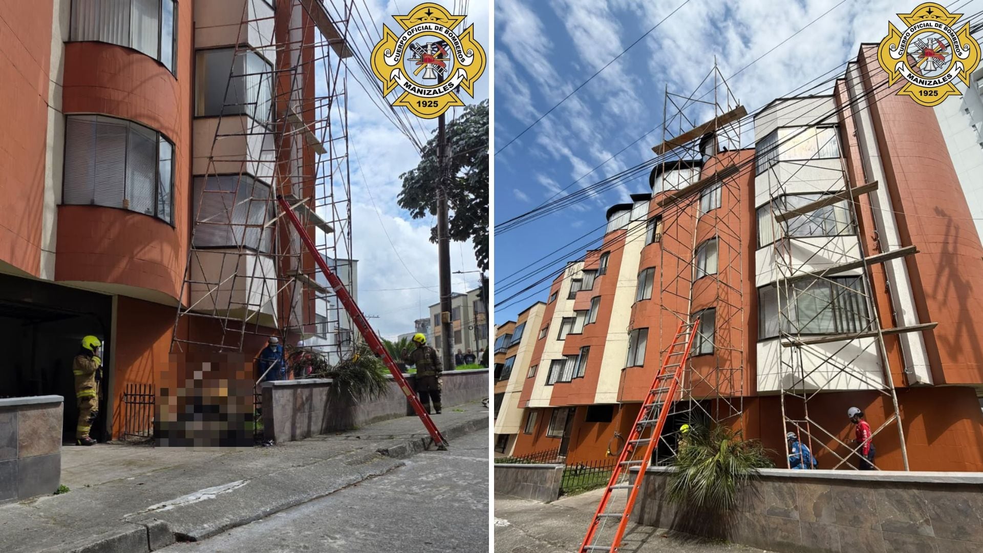 Andamio habría tocado cables de energía y causó la muerte de dos pintores en Manizales - crédito @BomberManizales/X