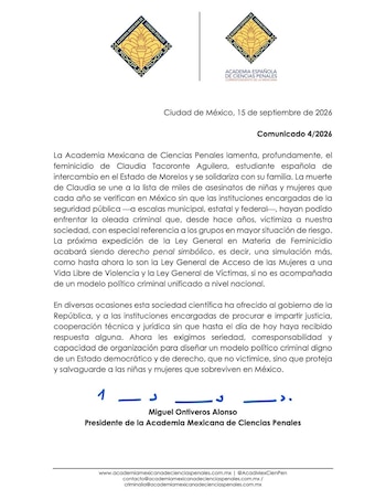 La postura de la Academia fue compartida en sus canales oficiales. Crédito: X - @AcadMexCienPen