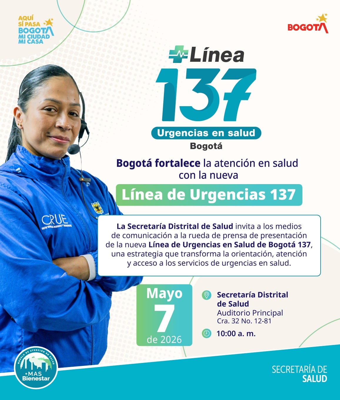 La Línea 137 orienta y regula urgencias de salud las 24 horas, proporcionando recomendaciones básicas y coordinación del despacho de ambulancias - crédito Secretaría de Salud