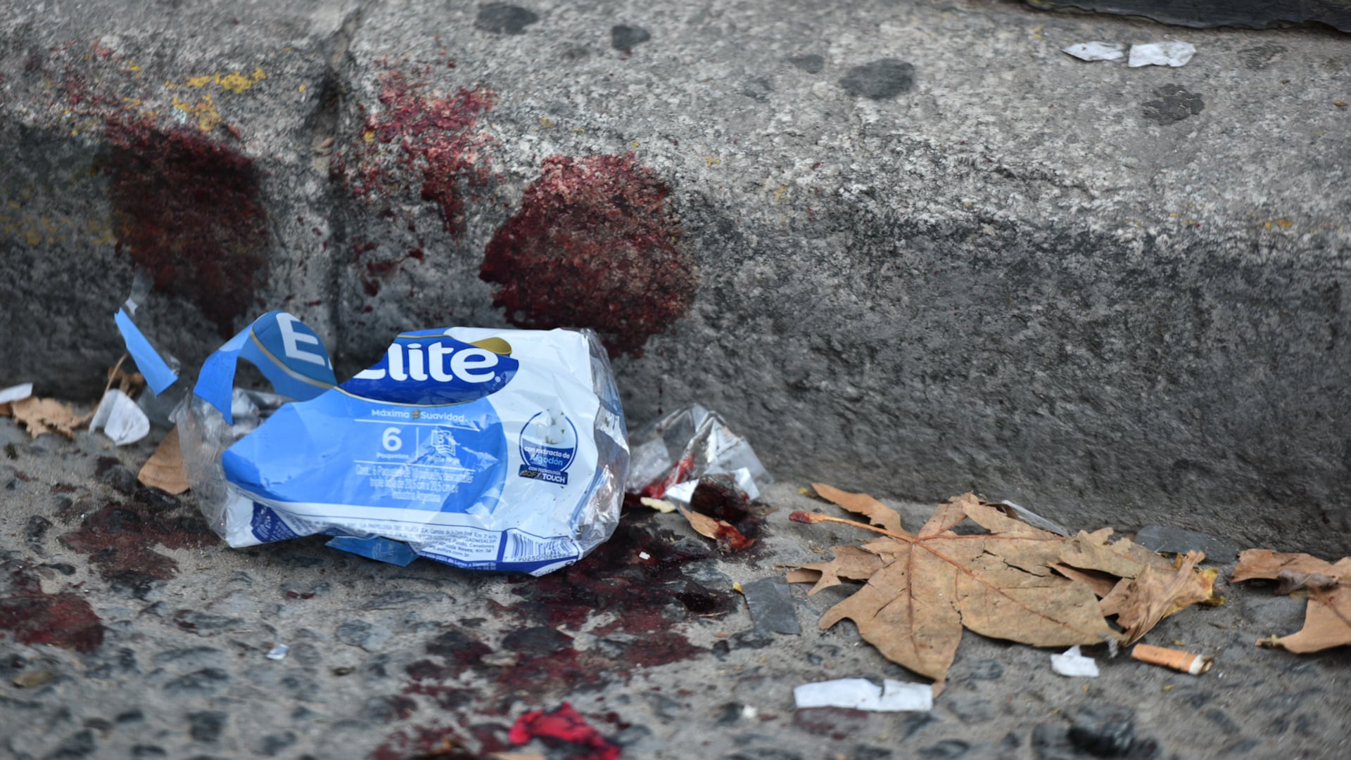 La sangre de una de las víctimas en el cordón de la avenida Juan B. Justo (Adrián Escandar)
