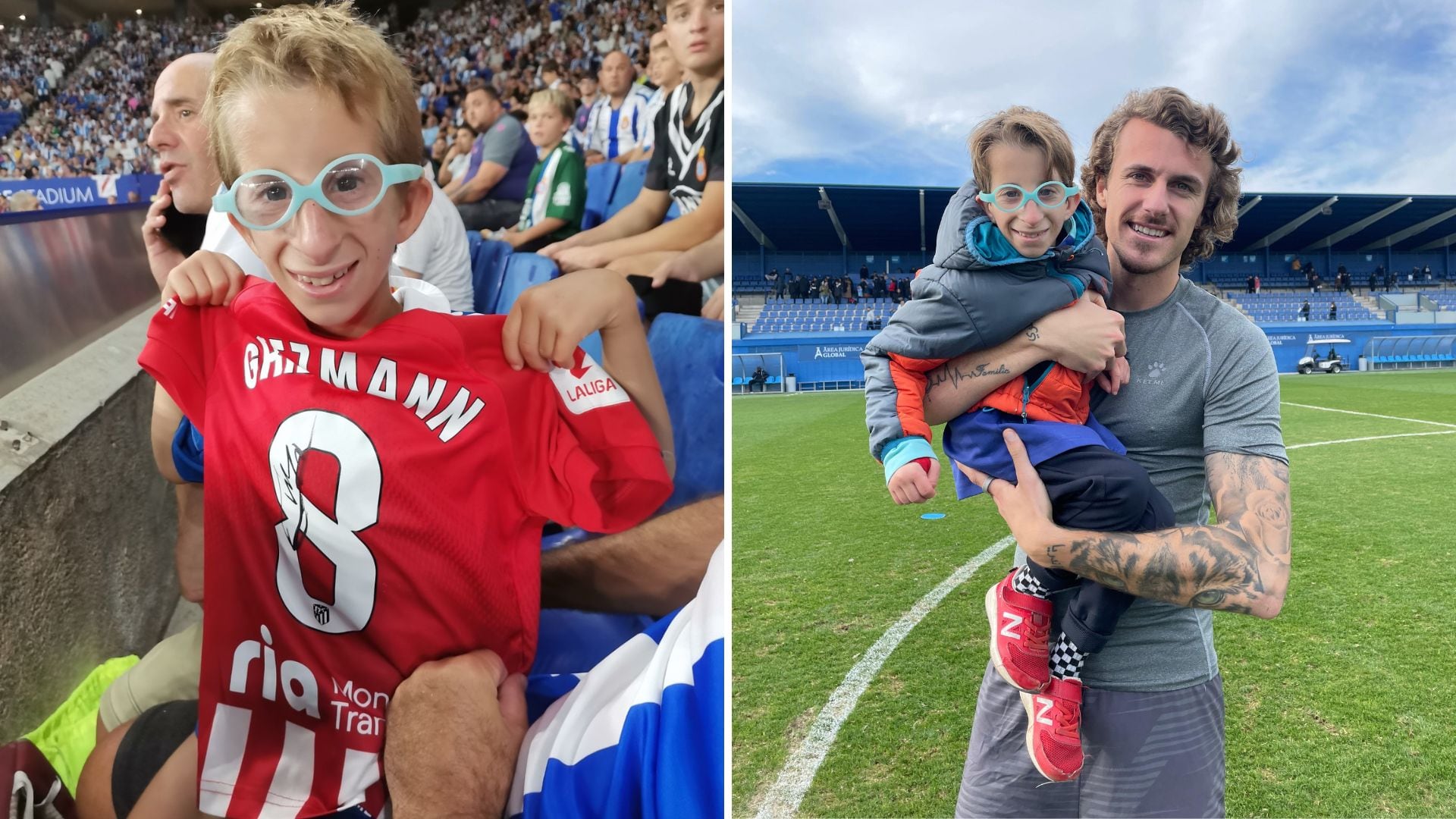 Luca con la camiseta de Griezmann/Luca con Carlos Romero. (cedida)