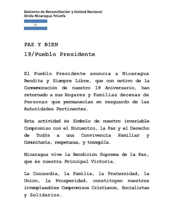 El comunicado oficial del régimen