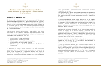 El proyecto del PGN 2027 elimina la dependencia de una reforma tributaria, pero incrementa el endeudamiento del Gobierno - crédito @miguel_gomez_m/X