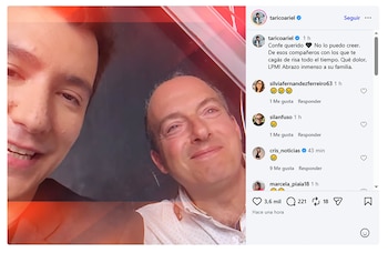Captura de pantalla de una publicación de Instagram del usuario taricoariel con una fotografía de dos hombres sonriendo y un texto adjunto
