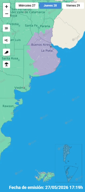 Las advertencias del SMN abarcan el norte bonaerense, la Costa Atlántica y localidades como Pehuajó, General la Madrid y Laprida