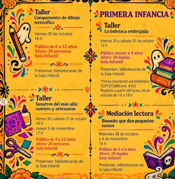 El taller "Campamento de dibujo terrorífico" está dirigido a niños de 4 a 12 años.
(Facebook/Biblioteca Vasconcelos)