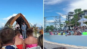 Boda frente al mar en Cancún se vuelve viral por sus inesperados espectadores en una piscina