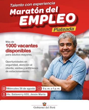 La convocatoria busca facilitar la reincorporación de adultos mayores al mercado laboral, mediante contacto directo con empresas que cuentan con plazas disponibles - Créditos: MTPE.
