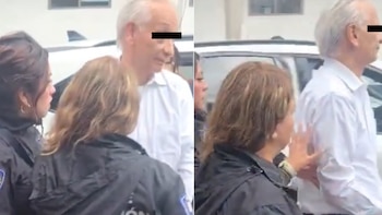 Esposado y sometido, así llegó al Ministerio Público el exdirector de Pemex acusado de violencia de género. (Captura de pantalla)