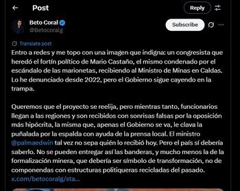 Beto Coral cuestionó al ministro