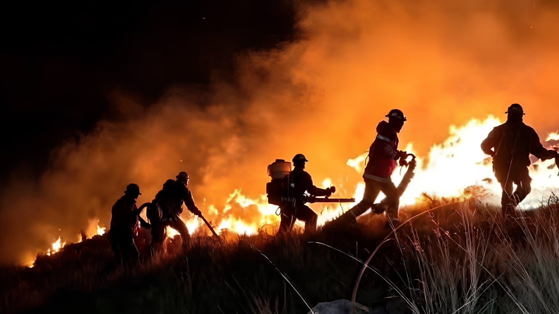 Varios bomberos combaten un incendio forestal de gran magnitud reportado en la localidad de Calapuja, en la región peruana de Puno. (Foto: Red Independiente Uno - La Joya / Facebook)