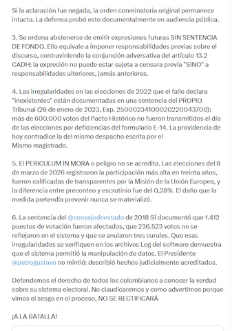 El abogado sostuvo que la orden judicial constituye censura previa, prohibida por la Constitución y la Convención Americana sobre Derechos Humanos - crédito @HombreJurista/X
