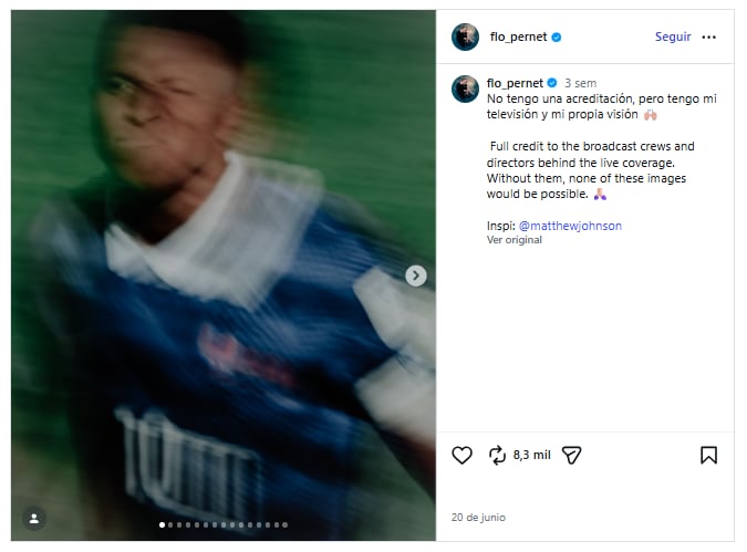 Florence Pernet fotografió los partidos del Mundial 2026 desde la pantalla de su televisor y acompañó sus imágenes con una frase que se volvió el eslogan no oficial del torneo,